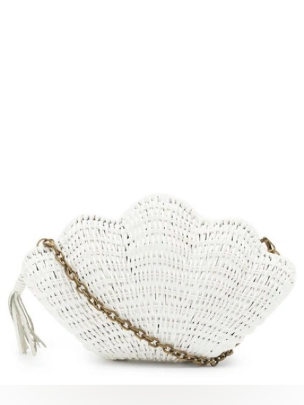 NWOT Kayu White Shell-Shaped Woven Whicker Crossbody Shoulder Bag Clutch